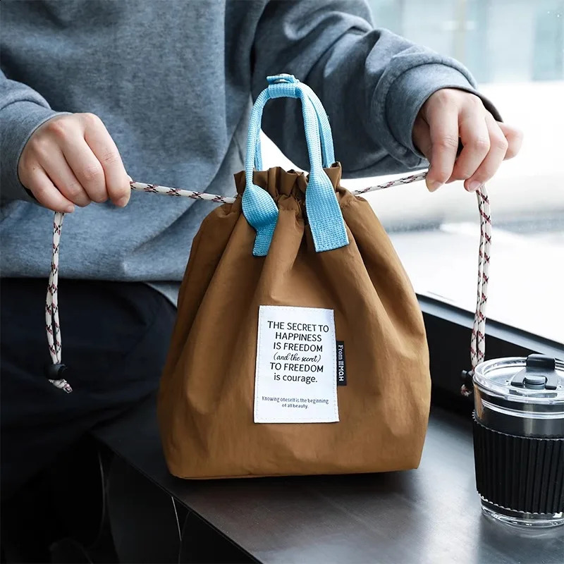 Large Capacity Waterproof Lunch Bag with Drawstring Closure Thick Insulation Cooler Bento for Picnic Work Student Handle Bag 250528