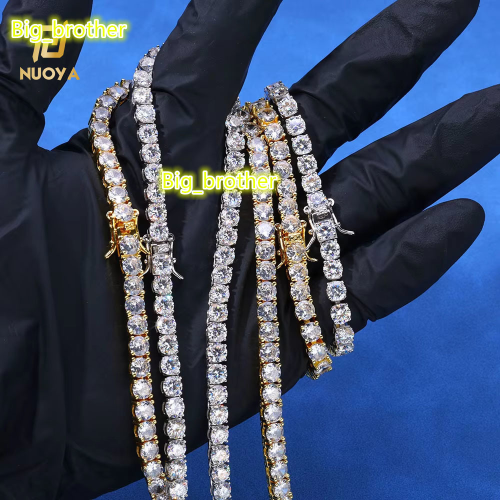 NUOYA Fine Jewelry VVS Moissanite Tennis Chain Womens 6mm 925 Sterling Silver Iced Out Diamond Tennis Chain Necklace for Gift