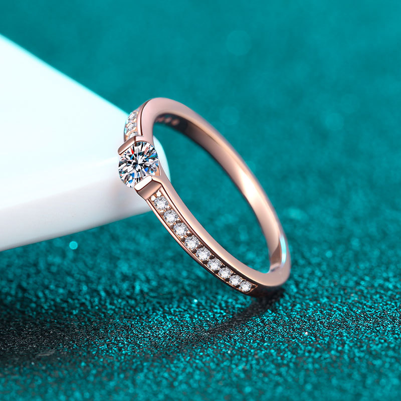 S925 Sterling Silver Champagne Gold Moissanite Ring, 30-Point Moissanite, Minimalist Design for Daily Wear