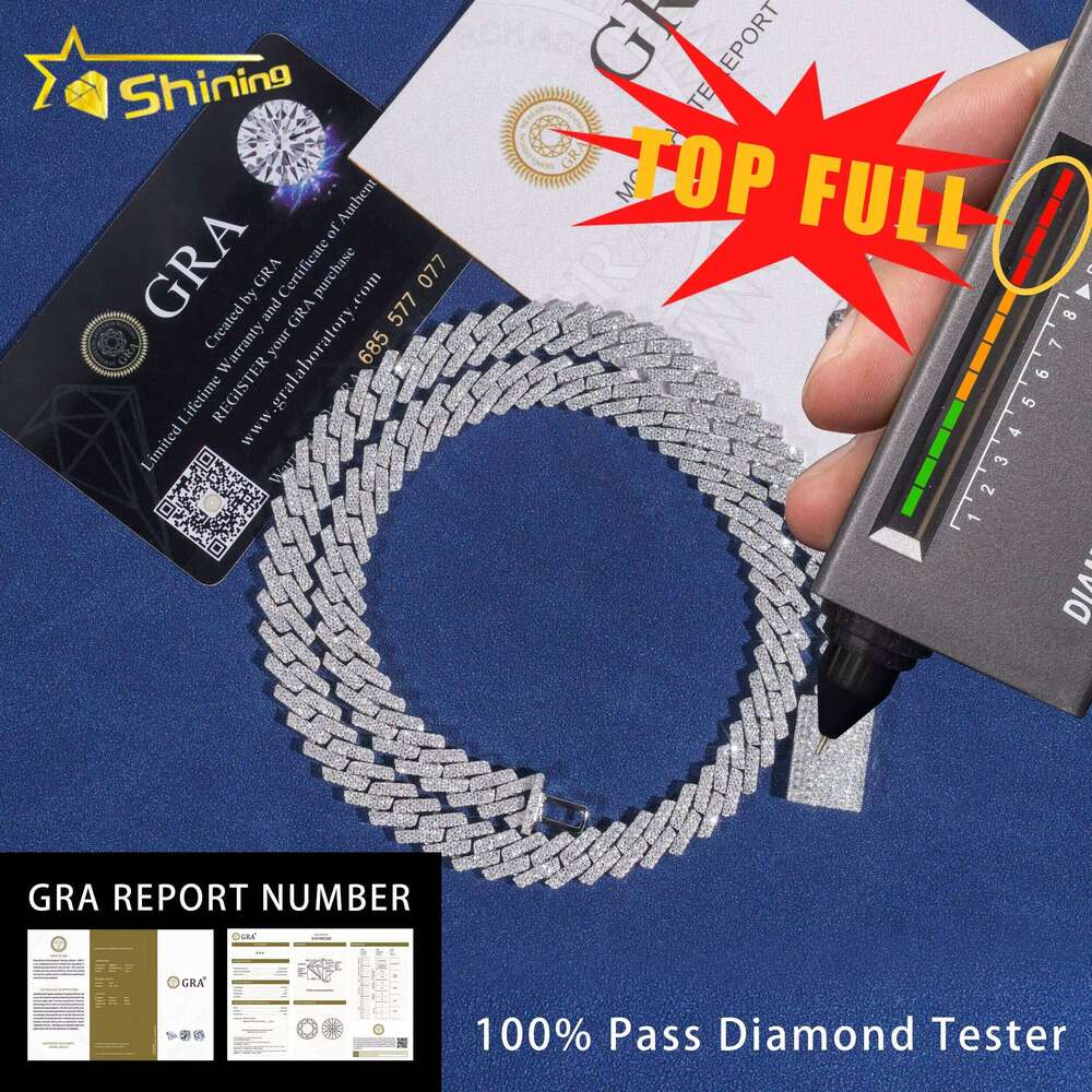 Stocks 10MM Necklace Sterling Sier Gold Plated Hip Hop Jewelry VVS D Color Moissanite Cuban Link Chain