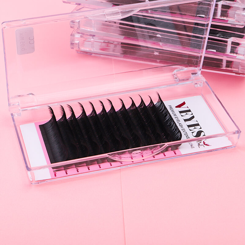 Veyes Easy Fans Matte Dark Black Faux Mink Lash Extensions 30mm Synthetic Hair BC 15mm 10mm Cashmere Lash Extension Trays