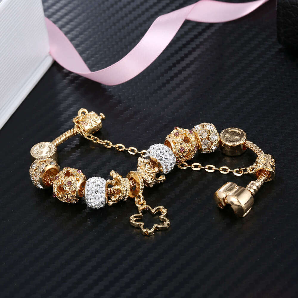 Hot Selling Jewelry Pan Style DIY Beads Pink Inlaid Dia Girly Bracelet