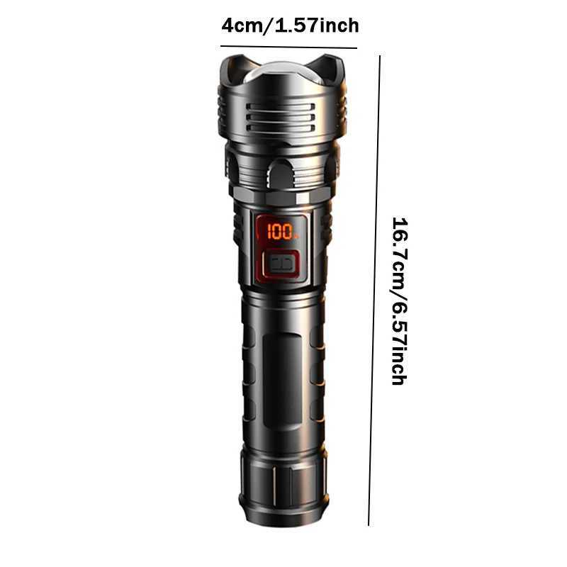 New Strong Light Digital Display Flashlight with Telescopic Focus Rechargeable Portable Long Range Outdoor Work Light LED Flashlight XJ250529