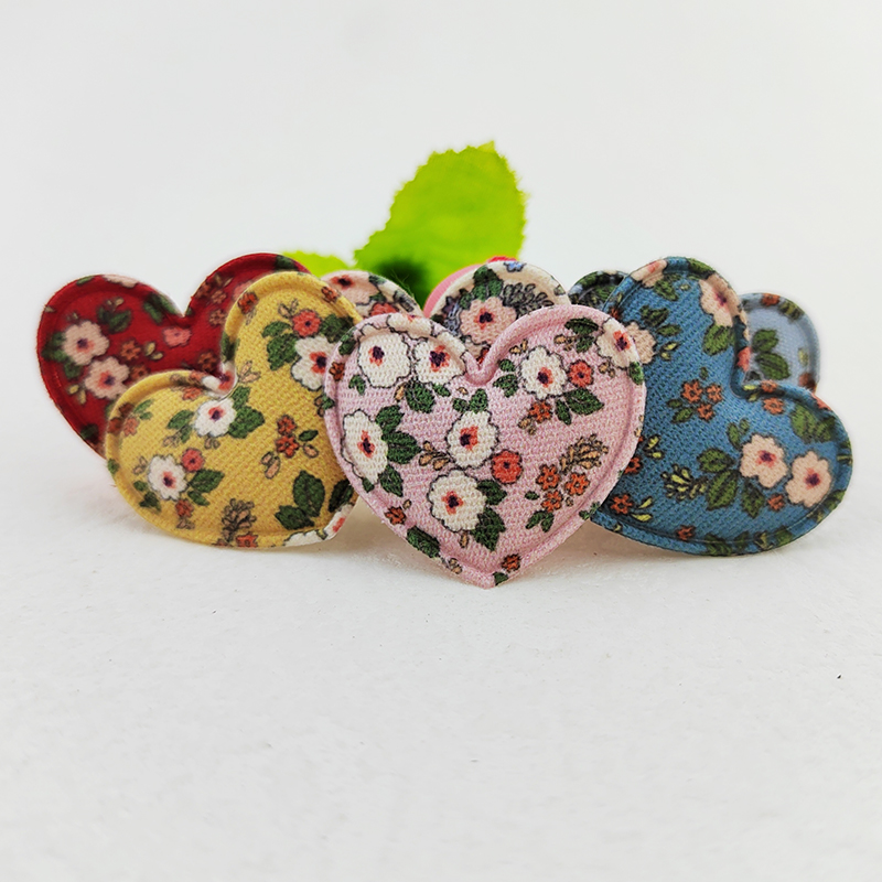 Fabric Heart Padded Appliques for Clothes, Hat Sewing Supplies, DIY Headwear, Hair Clip, Bow Decor Patches, 3.5x3cm, 100Pcs
