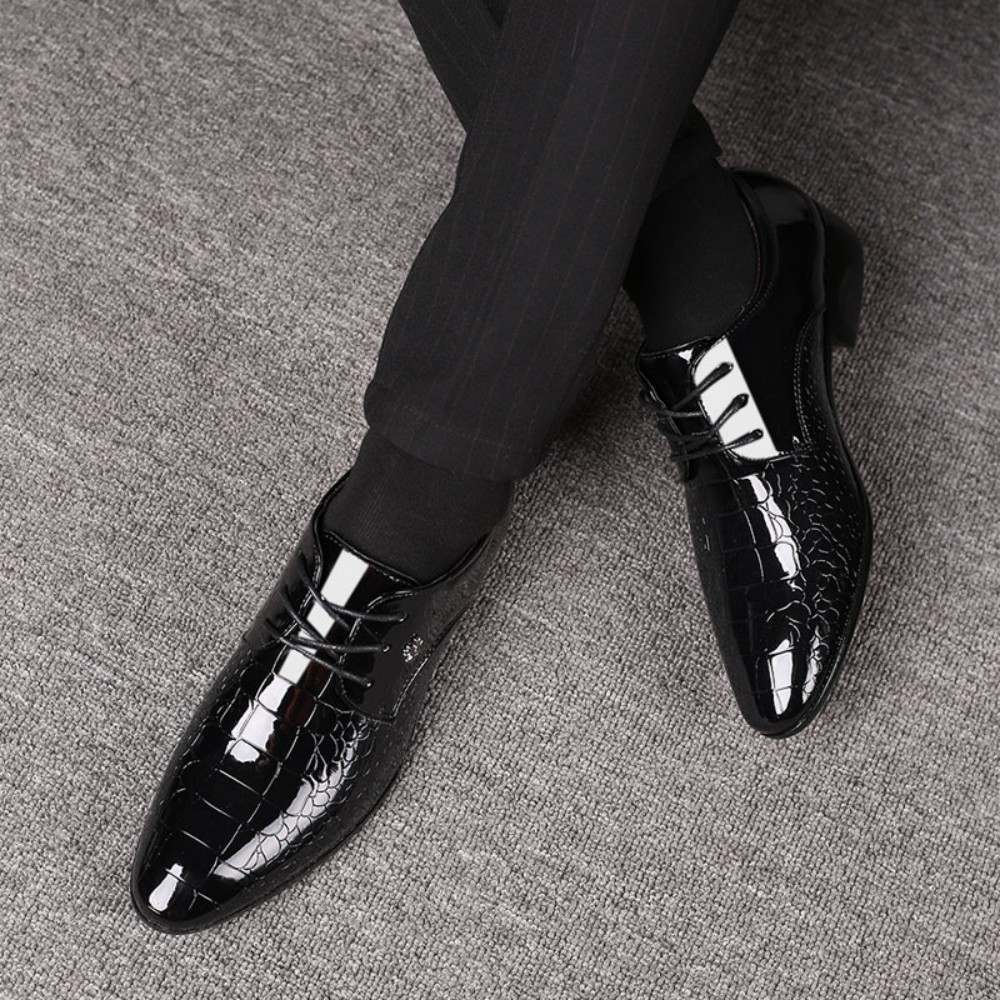 Men's Dress Shoes Business Oxford Shoes Cracked Stripe Casual Lace Up Crocodile Stripe Pattern Mens Derbys Shoes For Men Father's Day Gift
