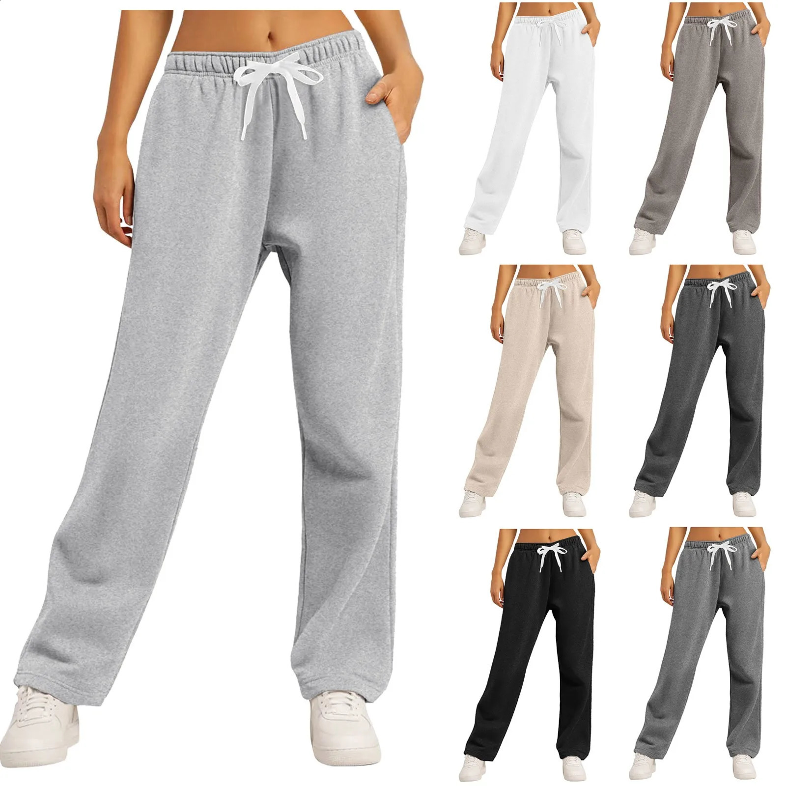 WomenS Fleece Lined Wide Leg Sweatpants High Waisted Drawstring Baggy Cargo Pants Fall Casual Joggers Tracksuit 250529Z