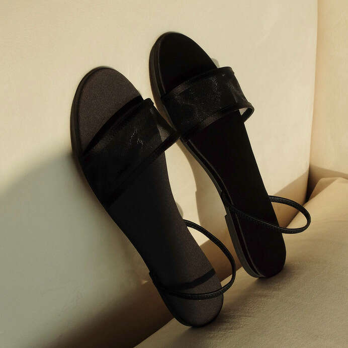 Genuine Leather One-Strap Mesh Flat Slippers for Women, Summer New Open-Toe Round-Toe Two-Way Fashion Versatile Sandals