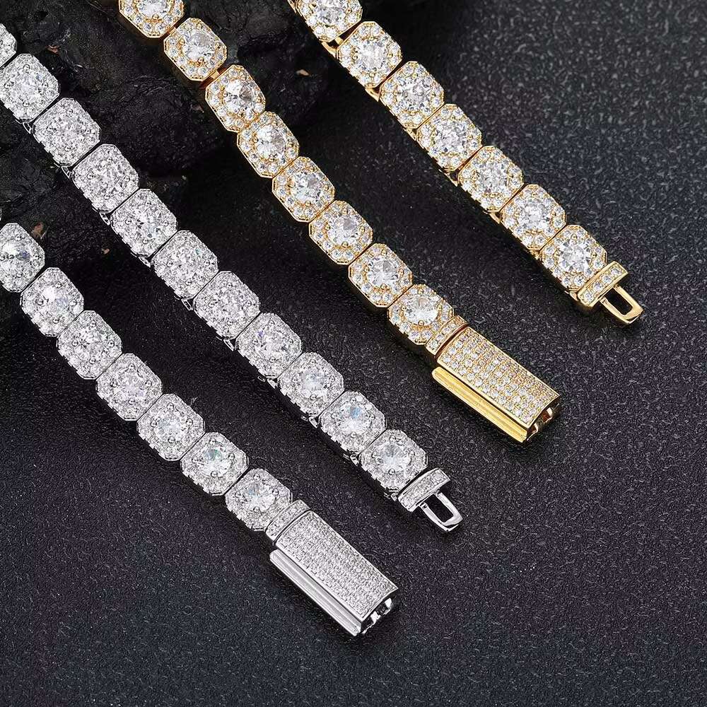 Nuoya 7mm Custom 925 Sterling Silver Tennis Chain Luxury Vvs Moissanite Diamond Cluster Tennis Chain Necklace