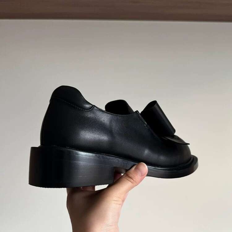 Genuine Leather College Style Bowknot Round Toe Women's Loafers 2025 Spring and Autumn New Thick Heel Platform Shoes