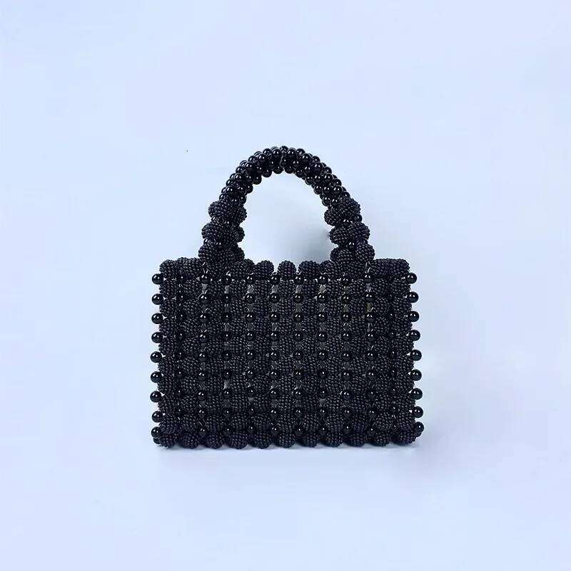 Women's Designer Black Pearls For Women Handbag Beaded Party Evening Handmade Hollow Woven Bag Wedded Clutch New Shoulder Bags