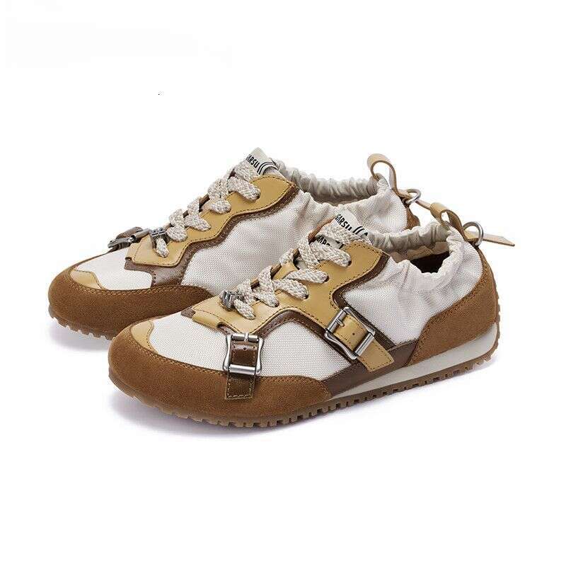 Color Blocked Breathable Mesh Casual Board Shoes Flat Shoes 2025 Spring/summer Round Toe Retro Lightweight, Fashionable And Luxurious Women's Sho