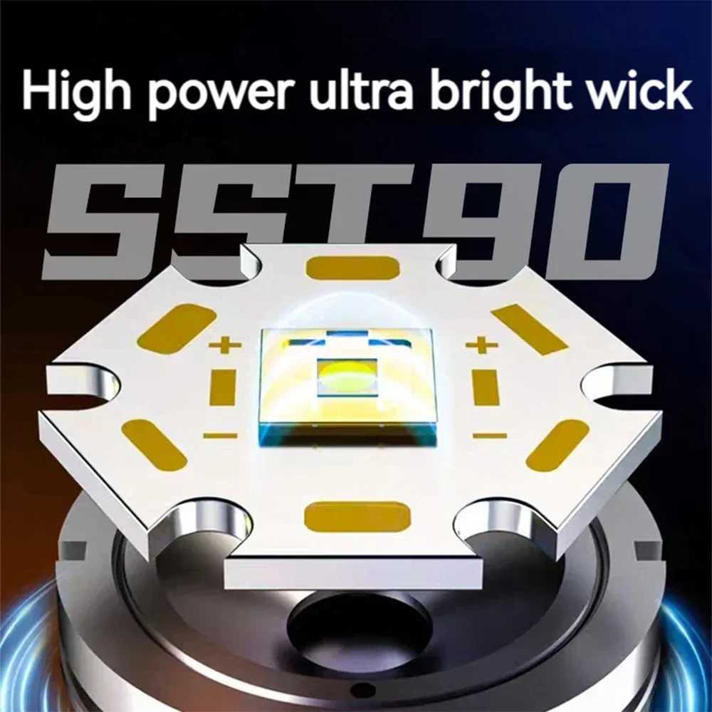 High Power 300W white laser Flashlight COB Strong Light LED Portable Torch USB Rechargeable Built In Battery With Power DisplayXJ250529