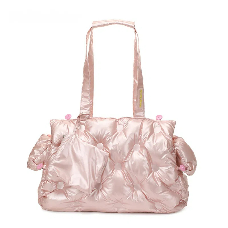 Japanese Style Luxury Puffy Pet Carrier Bag - Waterproof & Warm Dog Cat Handbag with Detachable Inner Mesh Bag