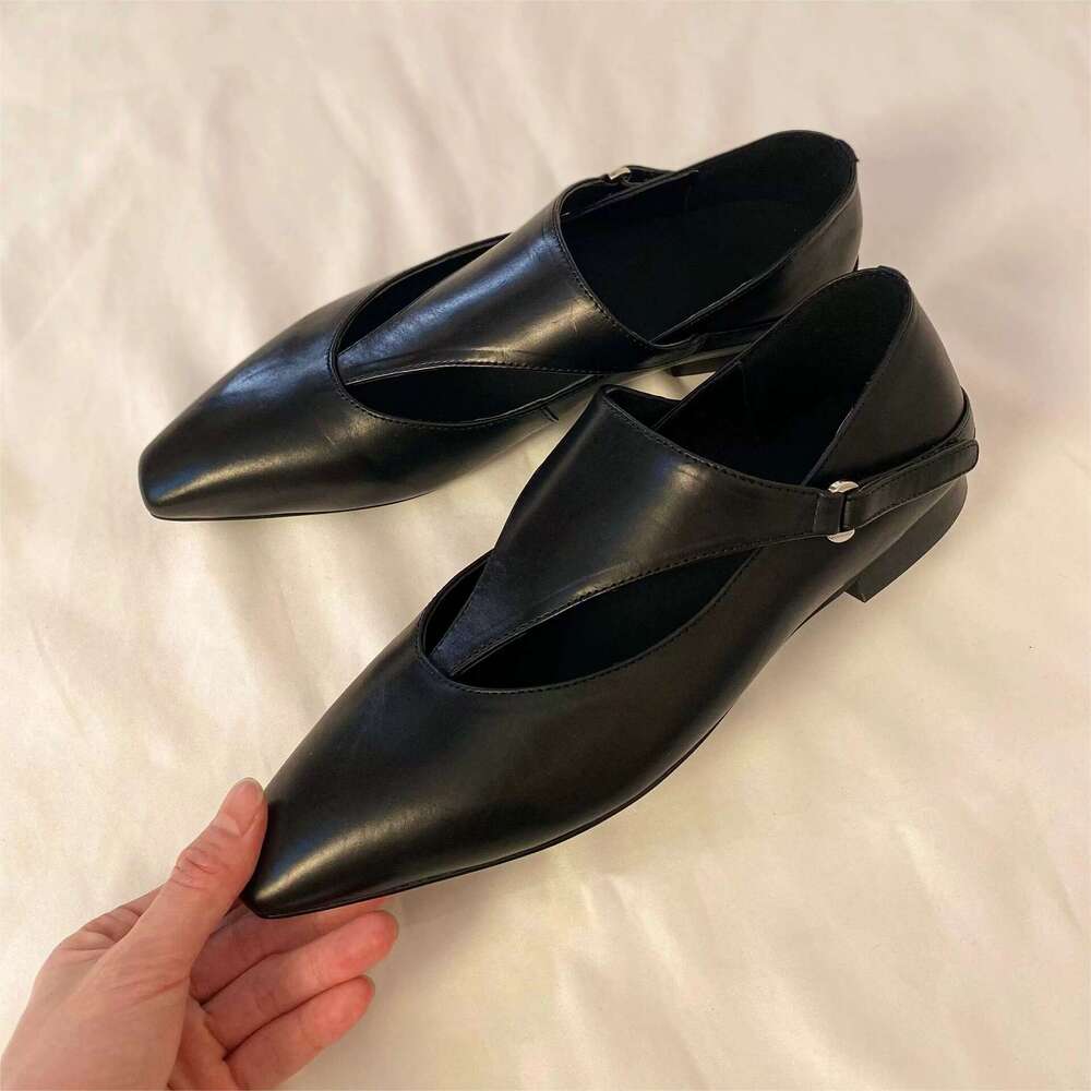 Genuine Niche T-Strap Low Heel Flat Square Toe Women's Spring Autumn New Versatile Loafers Small Leather Shoes