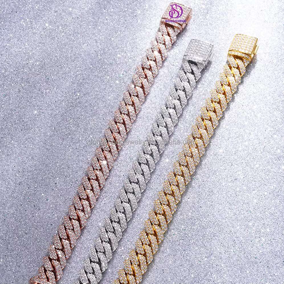 Custom Fashion Necklace 925 Sterling Silver 15mm Hip Hop Jewelry Ice Out VVS Moissanite Diamond Cuban Link Bracelet