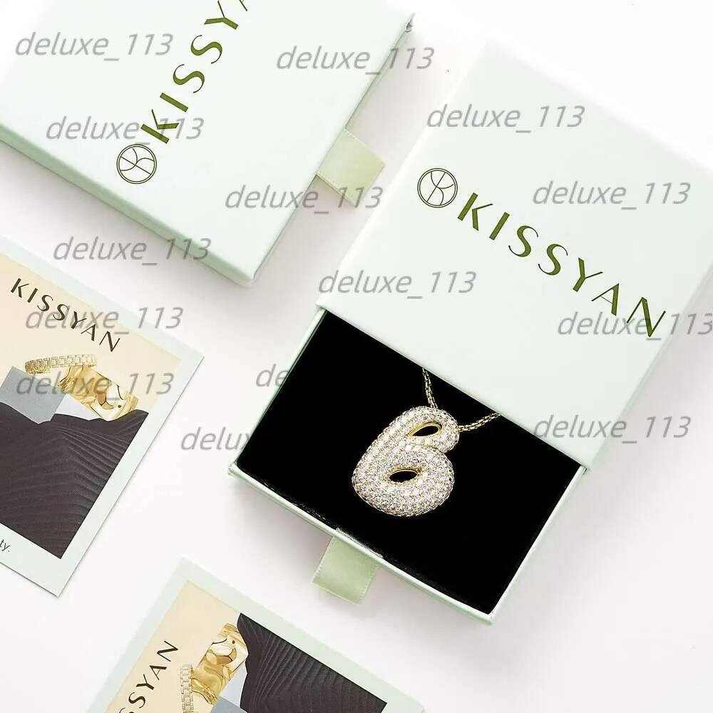 Kissyan Bubble Letter Necklace, 14K Gold Plated Balloon Initial Pendant Box Chain Necklace Exquisite Dense Set Cubic Zircon Jewelry Gift For Ladies An