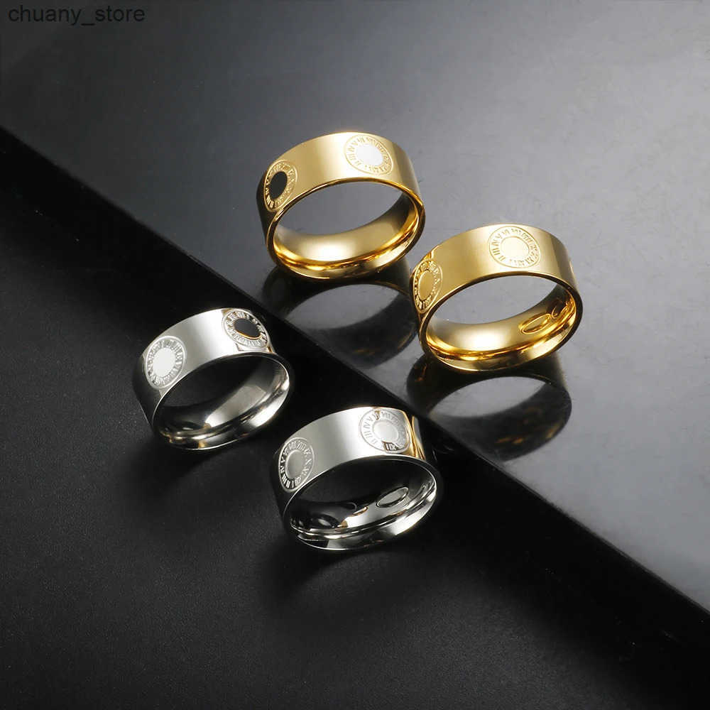 Roman Numeral Epoxy Ceramic Rings for Women Men Black and White Round Enamel Hand Ring Stainless Steel Vintage Jewelry Gift 2022 z2505295ZCZ