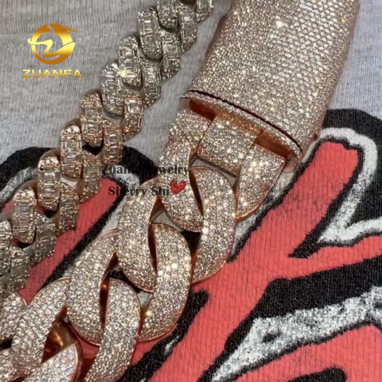 Zuanfa Jewelry Hip Hop Iced Out Miami Cuban Link 25MM Thick Solid 925 Silver VVS Moissanite Cuban Chain