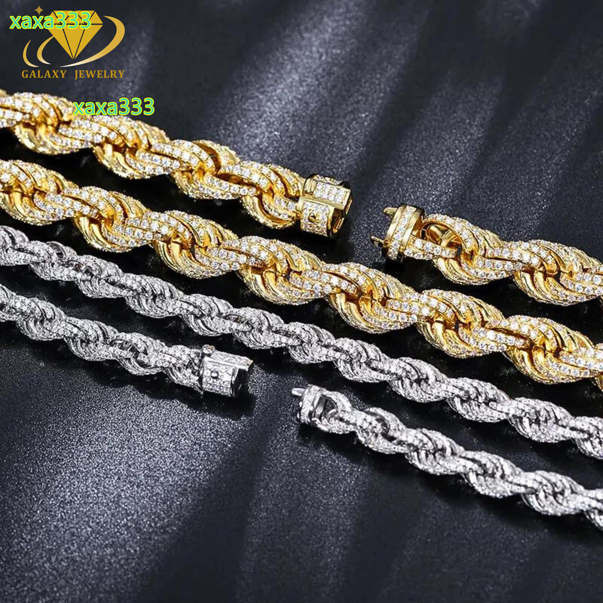 8mm/10mm/12mm Mens Iced Out Moissanite Rope Chain Necklace Iced Out 925 Sterling Silver Twisted Chain Hip Hop Fine Jewelry Gift