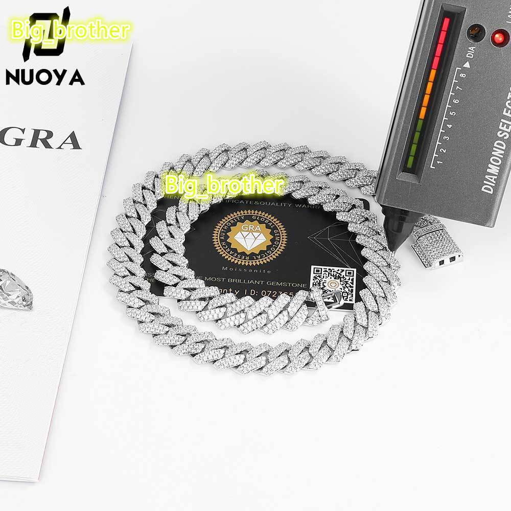 NUOYA Fine Jewelry Iced Out VVS Moissanite Cuban Chain Necklace 925 Sterling Silver Hip Hop Jewelry Cuban Link Chain Necklace