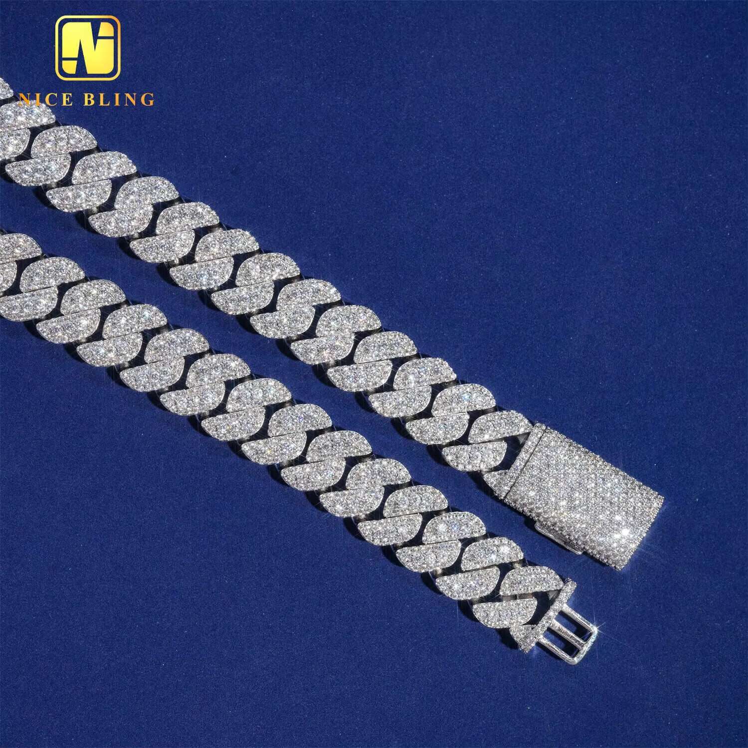 Wholesale Luxury Hip Hop Jewelry Necklace Iced Out Lab Diamond Moissanite Silver Cuban Link Chain