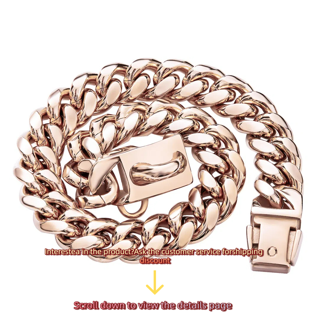 Luxury Stainless Steel Cuban Link Dog Collar with Secure Buckle - Gold, Silver, Rose Gold Finishes - for Small to Large Breeds (10-26 Inches)