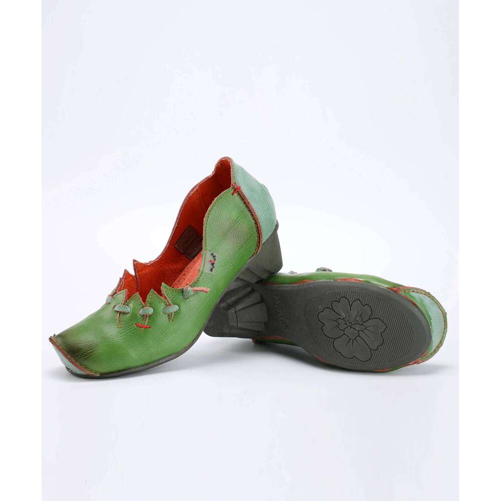 TMA EYES Women's Novelty Retro Style Low Heel Shoes with Shallow Lace