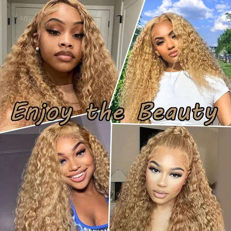 Honey Blonde Curly 13x6 Hd Lace 13x4 Deep Wave Frontal Wig 30 Inch #27 Colored Human Hair Wigs