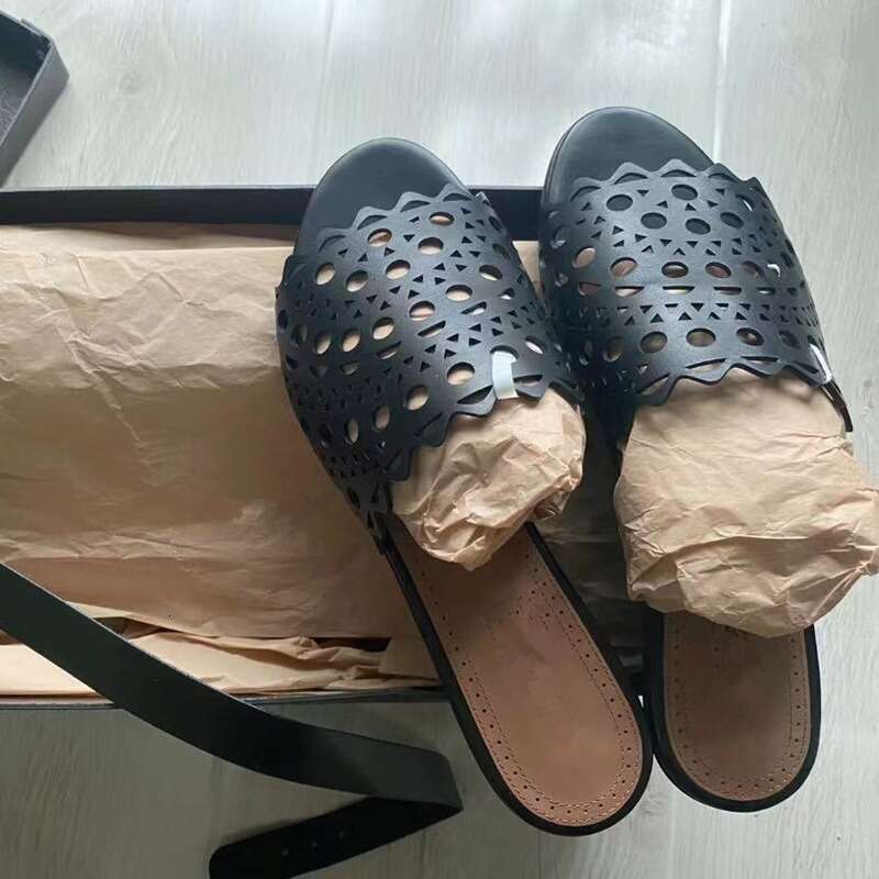 Genuine Leather Hollow Laser Carved Flat Women, Fashionable 2024 New Summer Sandals for Outdoor Wear