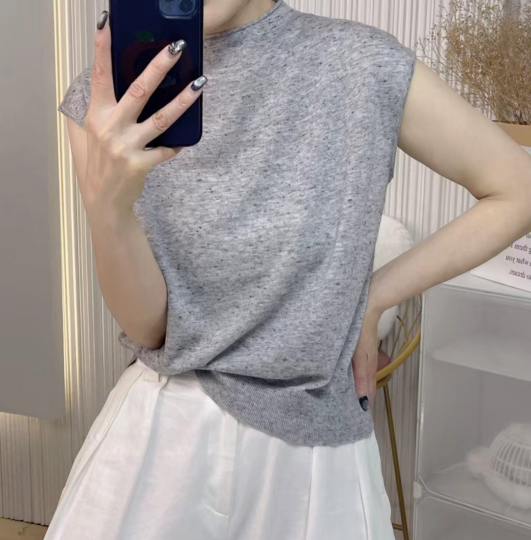 Spring and summer round neck colorful yarn fly sleeve bottoming versatile knit sweater women's thin show temperament tops