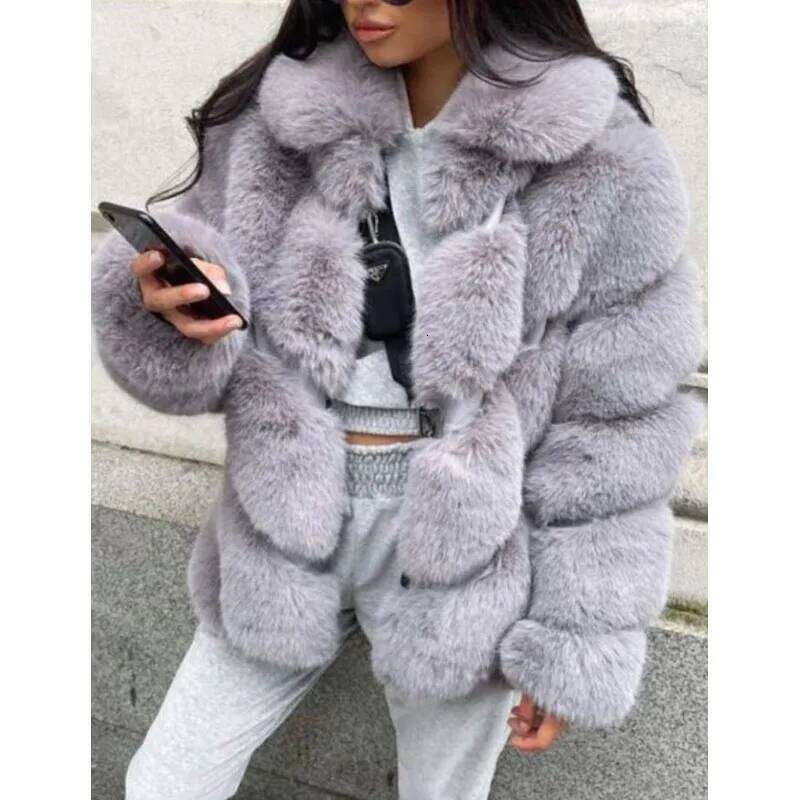 ZADORIN Winter Fashion Long Faux Rabbit Coat Turn Down Collar Fluffy Warm Fake Fur Coats and Jackets Women Jacket