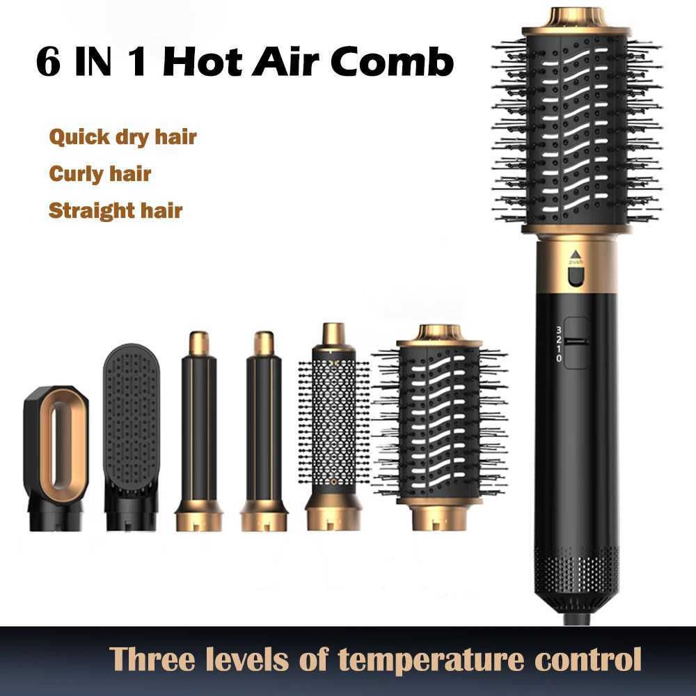 6 in 1 Blow Dryer Brush Versatile Hair Styler Rotating Curling Wand Straightener Ionic Hot Air Comb for WomenXJ250528