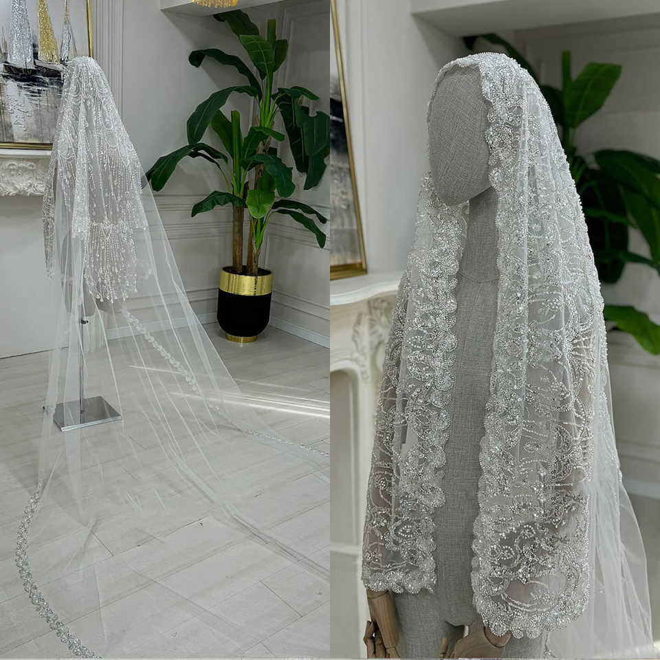 Glitter Wedding Veil Sequin Appliques Cathedral Length One Layer Bridal Veils Applique Edge For Bride Velo De Cabeza Customized