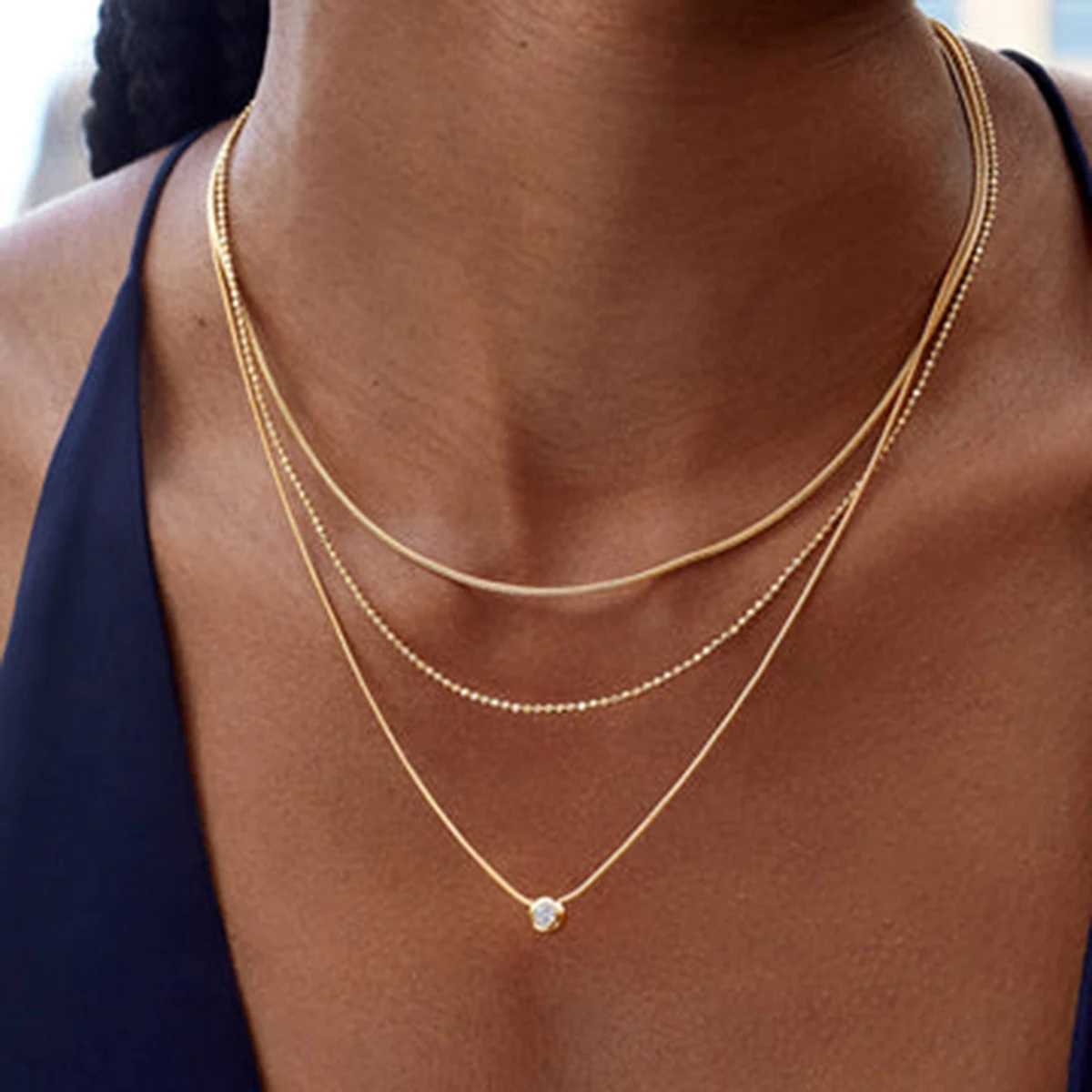 18K PVD Minimalist Light Cozy Stainless Steel Three Layer Y Shaped Necklace Chain Trendy Women Premium Jewelry Bijoux XJ250528