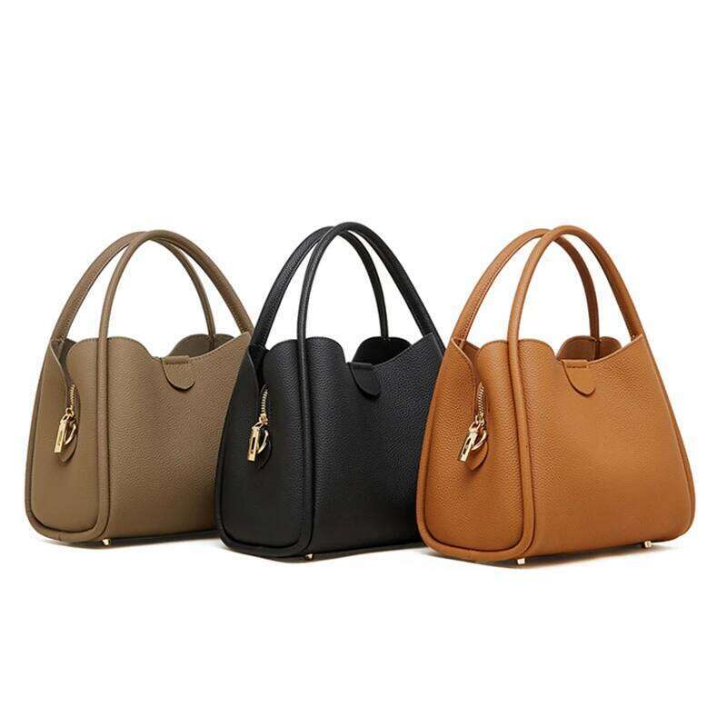 Toptrends Cowhide Genuine Leather Bucket Shoulder Bags For Women 2025 Designer Crossbody Purses Work Tote Ladies Handbags