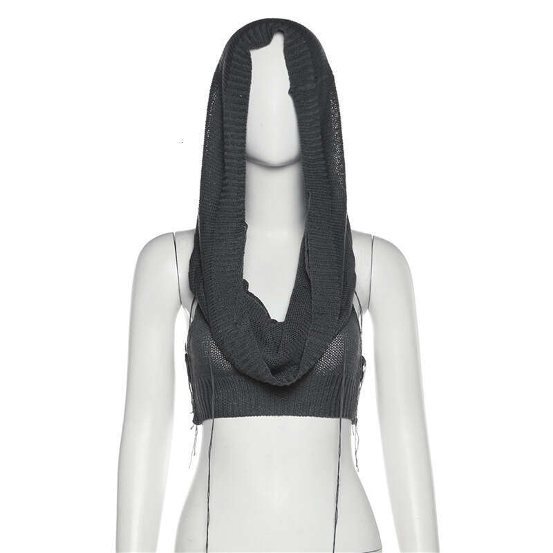 Autumn Fashion Trend Women's New Hooded Sleeveless Crop Knit Solid Color Inner Sweater B5