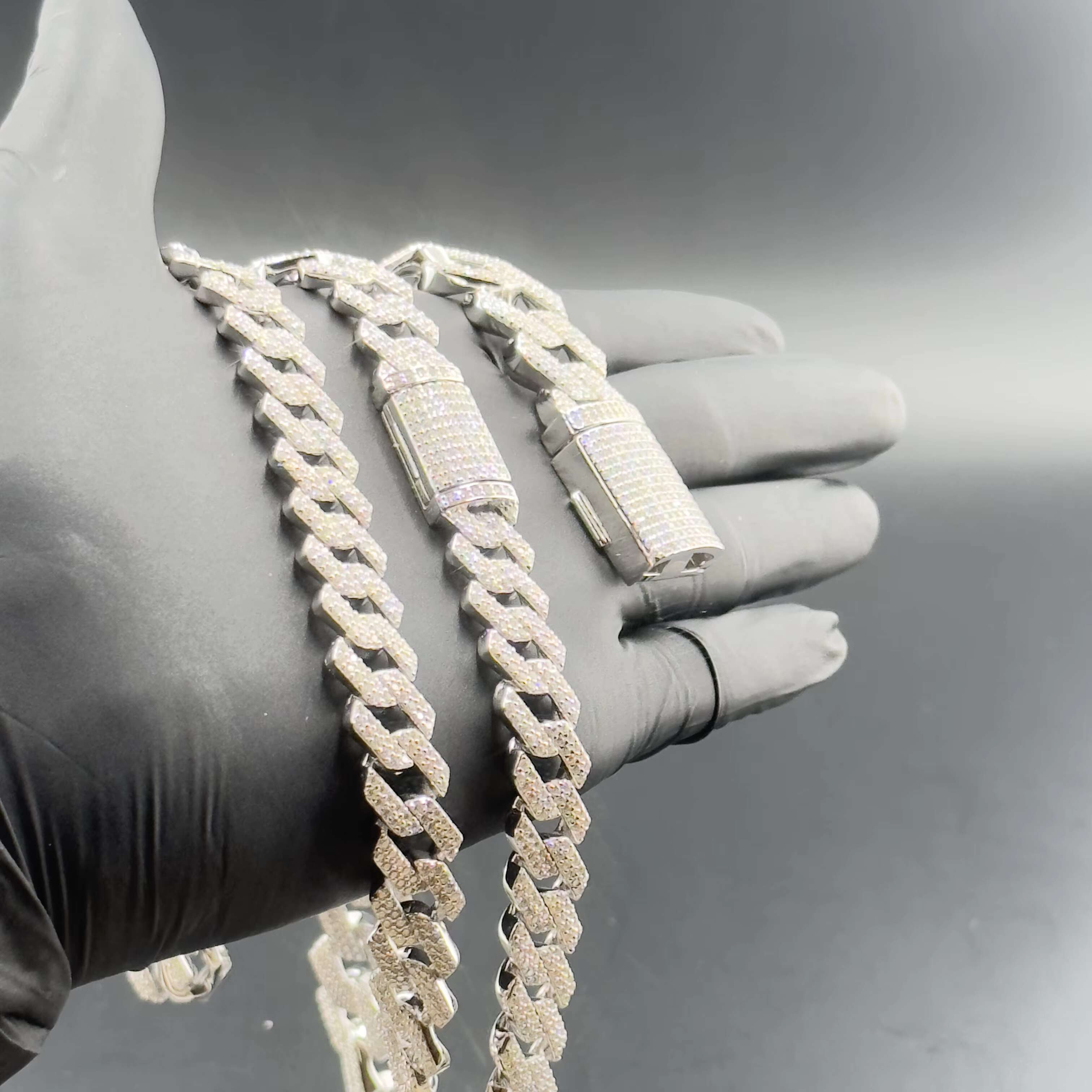 Fashion Hip Hop Jewelry 925 Silver Cuban Chain VVS Round Moissanite Necklace With 15mm Bracelet