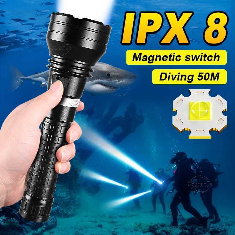 99000 Lumens Super Bright Profesional Diving Flashlight High Power LED Powerful Underwater Lantern IPX8 Fishing Light Torch XJ250529