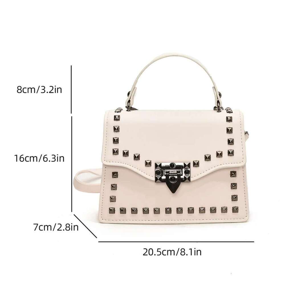 Black Small Square For Women Retro Rivet Crossbody Famous Brand Handbag Solid Color Pu Leather Lady Shoulder Bag Khaki