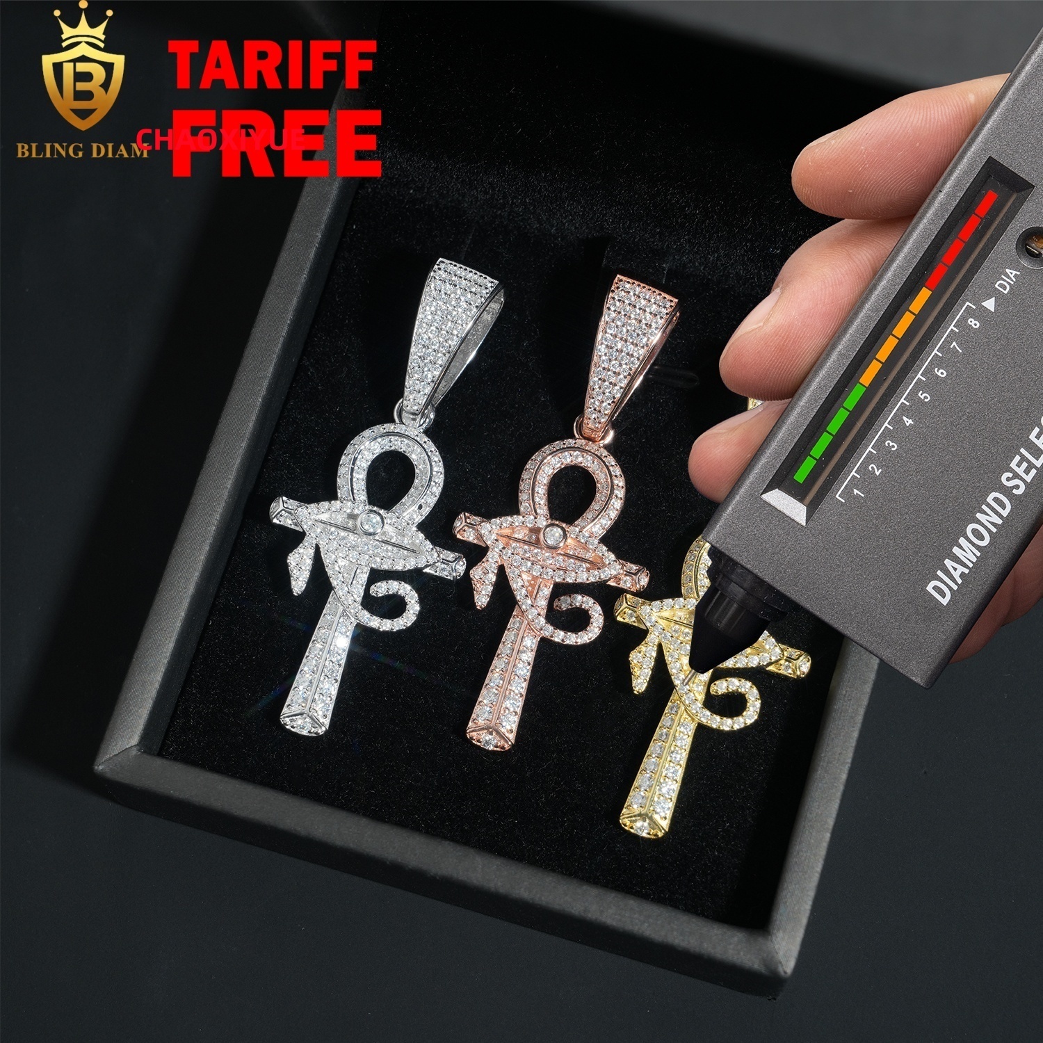 Fashion Jewelry 925 Sterling Silver Iced Out Moissanite Charms Cross Gold Plated Pendants Pass Diamond Tester Men Women
