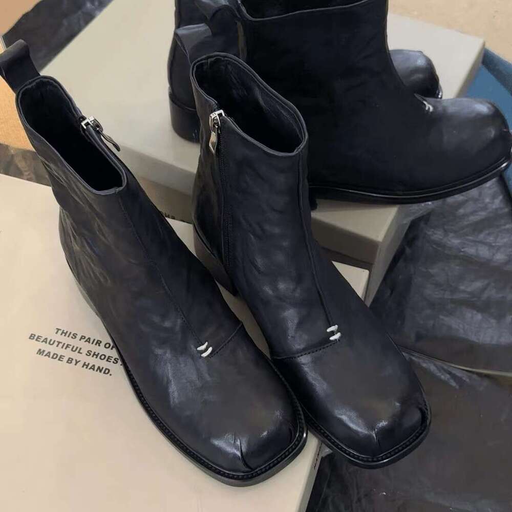 Korean Versatile Square Toe Chelsea Slim for Women 2024 Autumn Winter Thick Heel Platform Side Zipper Martin Boots
