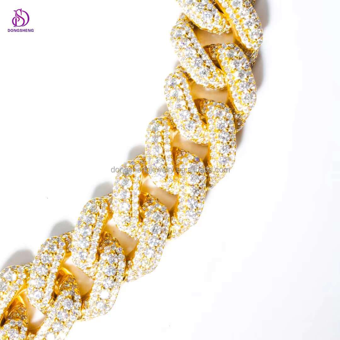 Diamond Mossinate Cuban Chain 3 Row Stone Miami Cuban Link Chain Fashion Customization Moissanite Cuban De 10mm 10k 14k 18k Gold