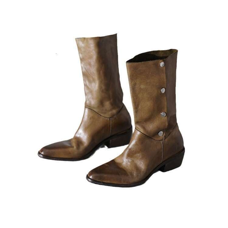British Style High-End Niche Turn-Down Collar Two-Way Western Cowboy for Women, Autumn and Winter Thick Heel Mid-Calf Riding Boots