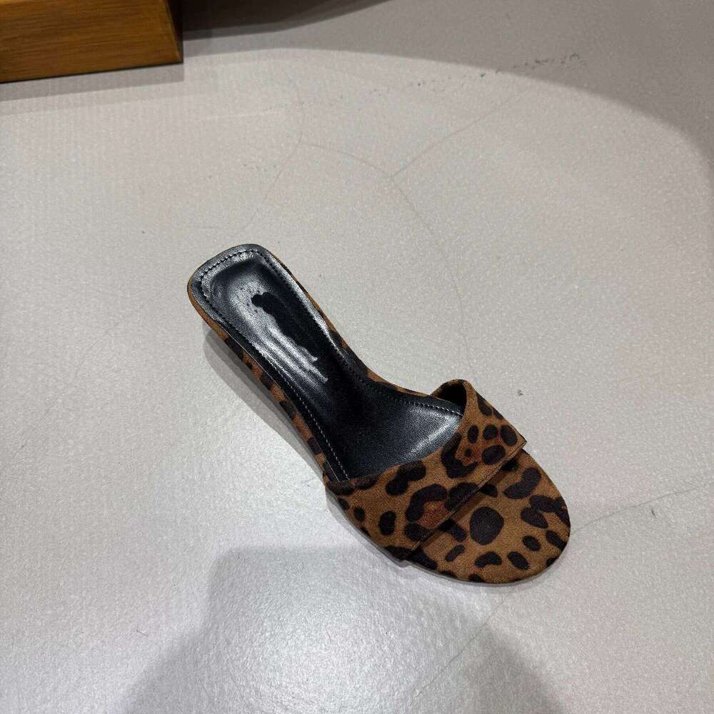 Sheepskin Version ~ Niche Leopard Print Open-Toe One-Strap for Women Outdoor 2025 Summer Wood Grain Wedge High Heel Sandals