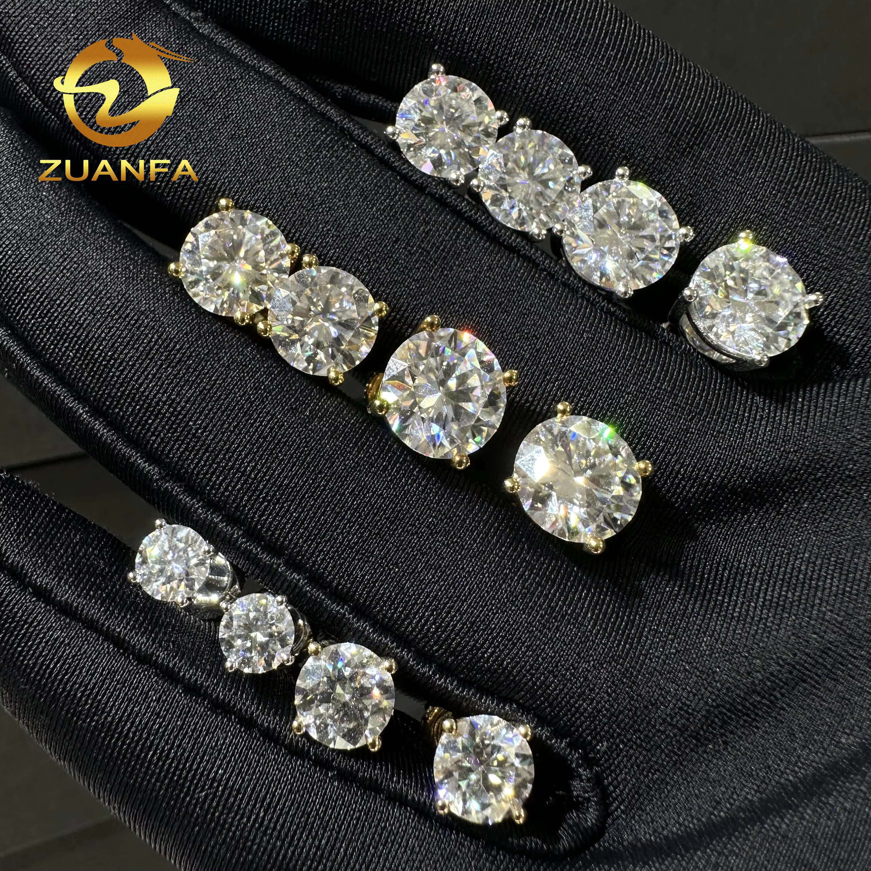 Wholesale D VVS Moissanite Earrings Screw Back Round Cut 4 Prong Stud Earrings 925 Silver Hip Hop Earring for Men and Women