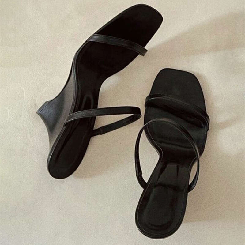 French Style Summer One Strap High Half Mules Niche Design Wedge Thick Heel Square Toe Sandals Women's Shoes