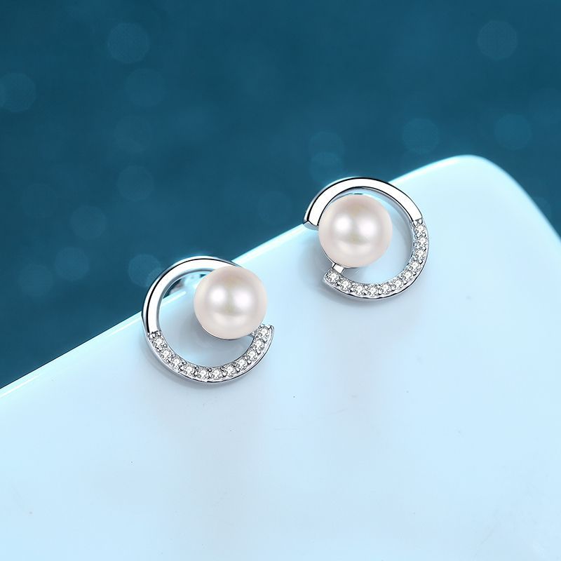 925 Sterling Silver Stud Earrings for Women, Freshwater Pearl CC Style Moissanite Earrings, Flawless Design, High-End Fashion Jewelry