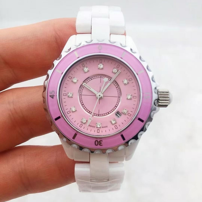 Classic and fashionable watch, new pink face ceramic strap, two sizes available, free shipping