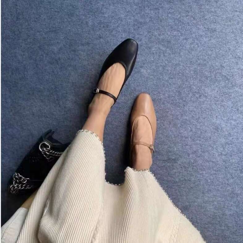 Genuine Leather Square Toe Strap Mary Jane for Women, Summer and Autumn New Versatile Chunky Heel Shallow Mouth Granny Shoes