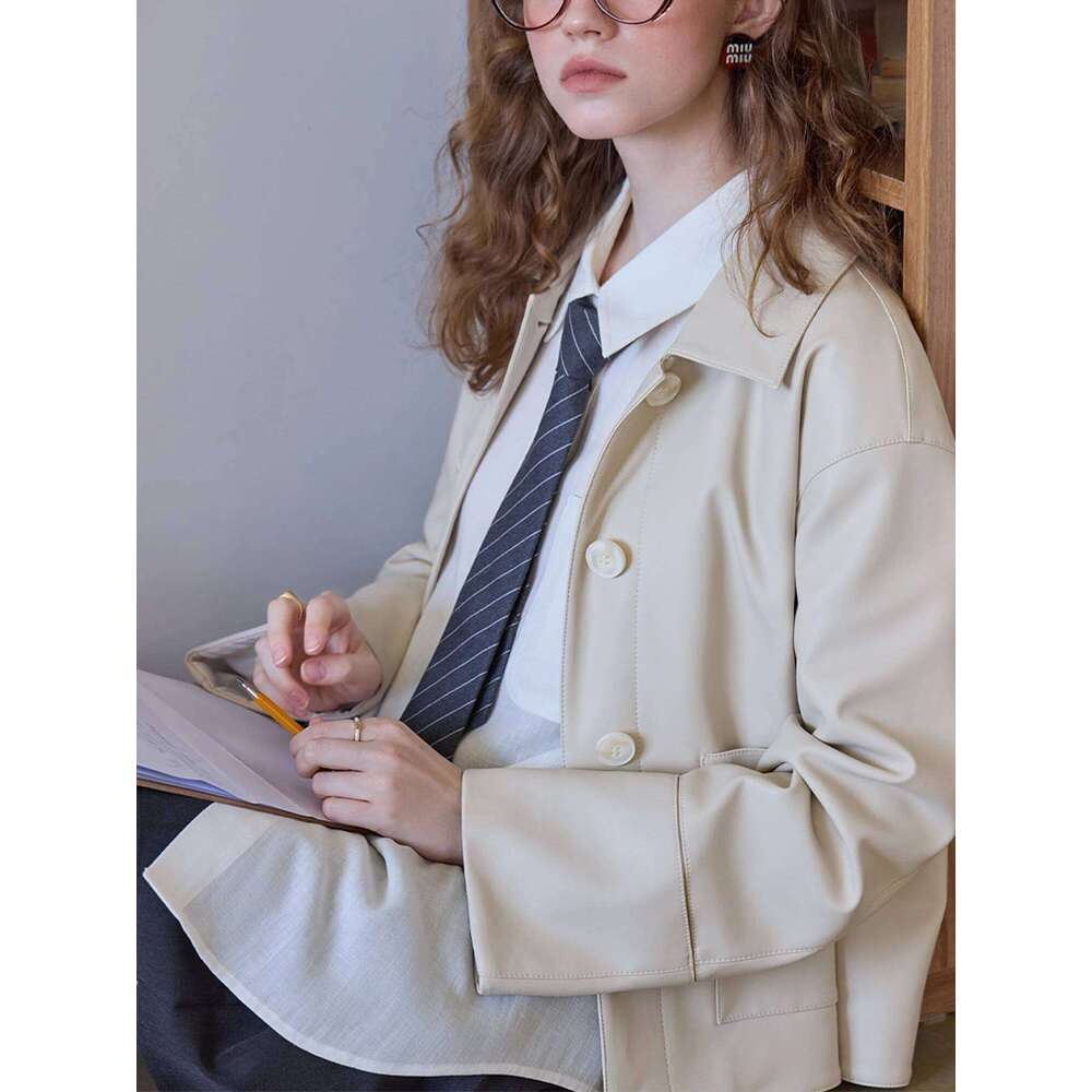 FSLE Retro Korean Style Single-breasted PU Leather for Women 2025 Spring New Short Versatile Casual Jacket 25FS11156